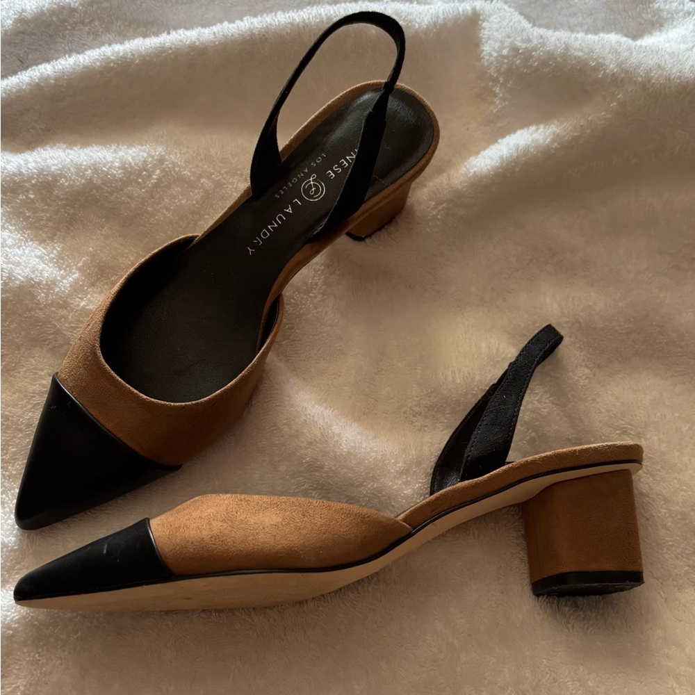 Chinese Laundry Black and Tan Slingback Heels